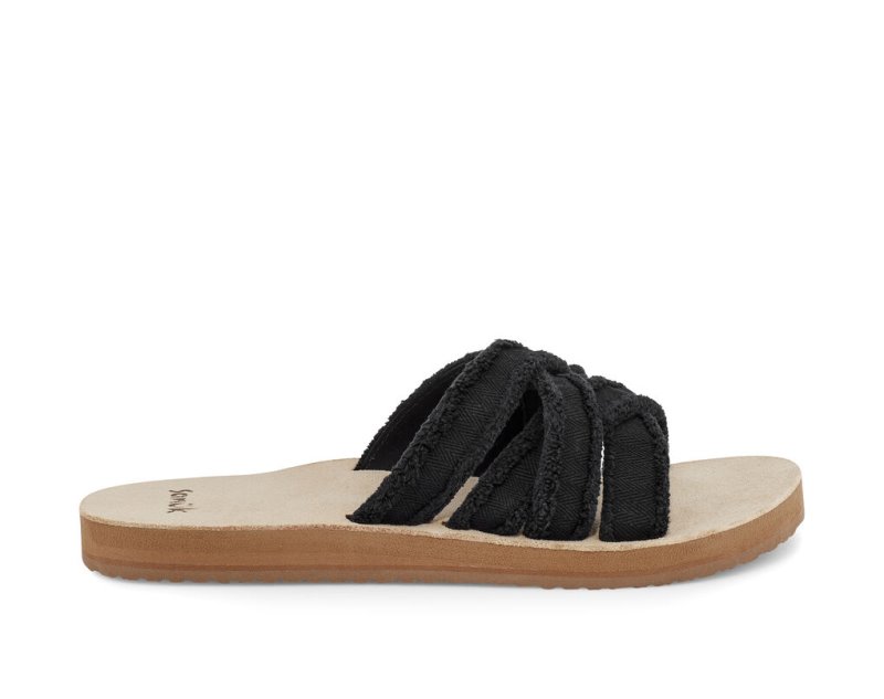 Sanuk Womens Fraidy Slide Black Sandals | XTDSBJ198